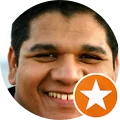 Smiling man with a star icon overlay